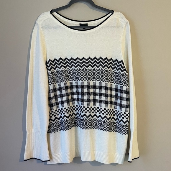 Talbots Flare Sleeve Wool Blend Boat Neck Multi Pattern Sweater - Picture 1 of 11